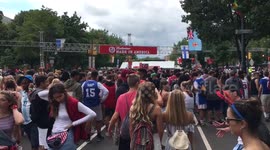 Made In America crowds gather and walk up the Ben Franklin Parkway in Center City Philadelphia.