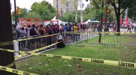 Made In America crowds gather and walk up the Ben Franklin Parkway in Center City Philadelphia.