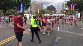 Made In America crowds gather and walk up the Ben Franklin Parkway in Center City Philadelphia.