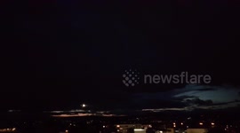 Airplane landing at night