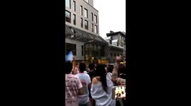 Little Monsters outside gagas hotel singing after the pizza https://t.co/snEJFzrldQ