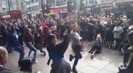 Dancers perform  at Supermodel Kate Moss, the new face of RESERVED, unveils new shop opening