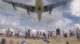Large jet over Beach at St Maarten