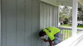 Boarding up windows in preparation for Hurricane Irma