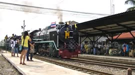 Steam train at Ayutthaya, Thailand, on King's birthday