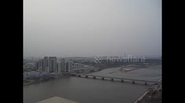 North Korea. DPRK. Pyongyang III. Skyline, city views from Tower of Juche idea. 2015