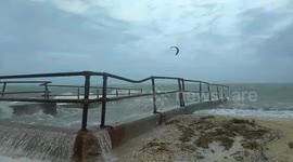 Daredevil kitesurfing during Hurricane Irma in Nassau, Bahamas