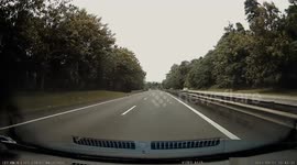 Loses control and turned upside down due to tire blow up