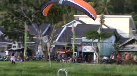 Paragliding stuck at phone cable while landing