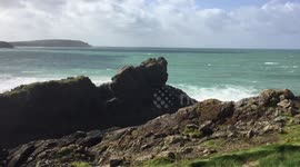 Huge waves batter Cornwall coast