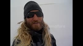 Mongolia. Gobi desert tour. Day 3 (4) Going down running sand dune with snow. 2015