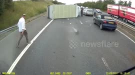 Van flips over in M11 Stansted dashcam crash