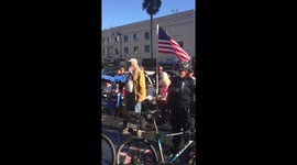 Police protect Trump supporters in Hollywood CA after fight at rally.