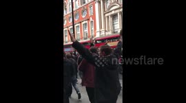 Chanting German football fans take over Oxford Street