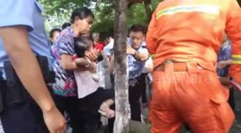 Firemen free girl who got her leg stuck in a tree