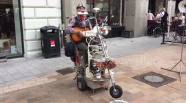 One mand band plays
