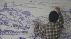Chinese art teacher draws intricate landscape on whiteboard