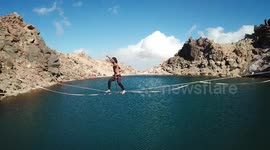 Daredevil completes 'highest-ever slackline walk over water'