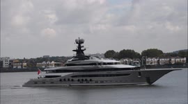 Super Yacht Kismet arrives on the river Thames, London