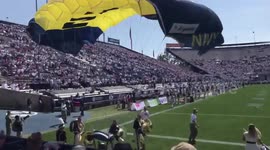 Terrifying parachute fail at US college football game