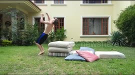 Boy lands on his face in hilarious backflip fail