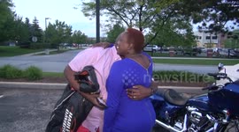Woman surprises husband with brand new Harley Davidson
