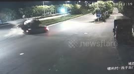Lucky driver survives after truck flattens his car