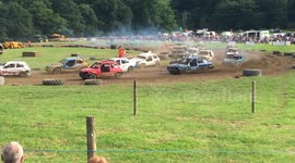 Banger Racing with a car rollover, great fun to watch these races.