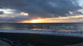 Timelapse sunset at Aberystwyth beach Wales