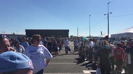 Extremely Long Bus Line for leaving Dulles Day Plane Pull Event