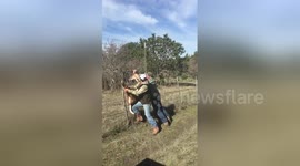 Hunters rescue deer caught in fence