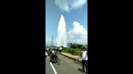 Water pipleline bursts forming spectacular plume, wasting over two million litres