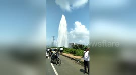 Newsflare Edit - Water pipleline bursts forming spectacular plume, wasting over two million litres
