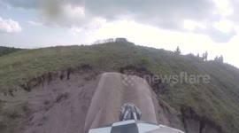 Near miss!! Dirt biker almost clips Jeep!