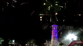 Fireworks Party Welcoming the New Year at Jam Gadang Bukittinggi, West Sumatra, Indonesia