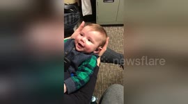 Baby is thrilled to hear his mother's voice for the first time