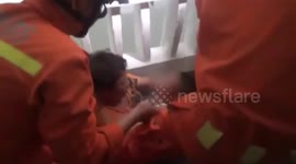 Firefighters rescue boy with head stuck in bannisters