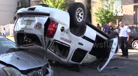 Overturned Newark Fire Dept Deputy 1 SUV involving a Civilian vehicle S13th St and 15th Ave