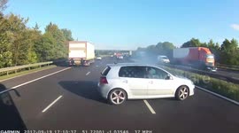 Coach dash-cam captures terrifying near miss on UK motorway