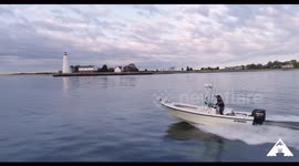 Multi-Copter follows Boat on Flat Calm CT River @ Sunrise