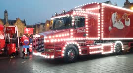 Coca cola Christmas truck in the city