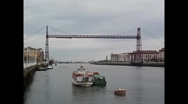 Spain. España. Euskadi. Bilbao-Portugalete. Vizcaya bridge. Puente de Bizkaia, vista frontal transbordador. 2015 (1)