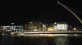 Samuel Beckett bridge closing at night in Dublin