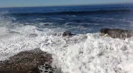 Waves splashing on the rocks