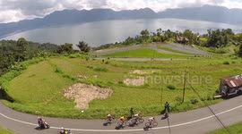 Cycling of Tour de Singkarak at lake Maninjau