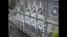 Colombia. Ipiales. Virgen de las Lajas. Sanctuary and waterfall. Vistas del santuario y cascada desde arriba. 2014