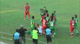 Mass fight at soccer game in Indonesia