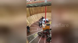 Motorbike catches fire on Wall of Death during Oktoberfest