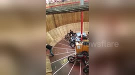 Motorbike catches fire on Wall of Death during Oktoberfest