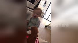 Baby gets terrified by Jack-in-the-box